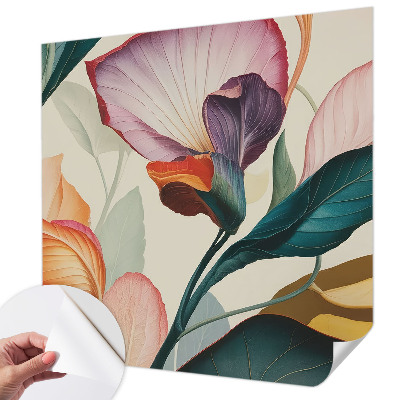 Peel and stick wallpaper mural with a colorful floral design