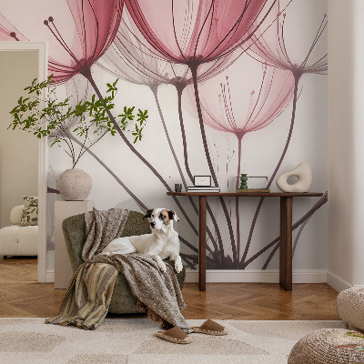 Removable wall mural wallpaper with floral silhouette pattern
