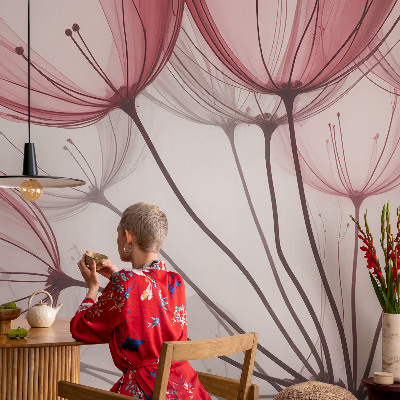Removable wall mural wallpaper with floral silhouette pattern