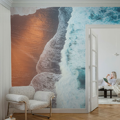 Peel and stick wall mural for bedroom featuring a marine symbiosis design