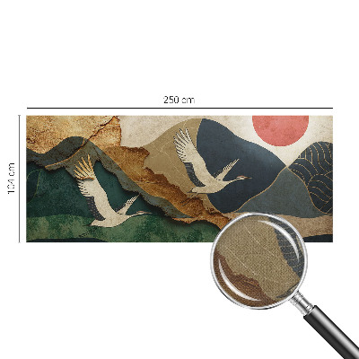 Baby room wall mural with an eastern cranes motif