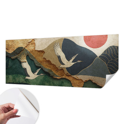 Baby room wall mural with an eastern cranes motif