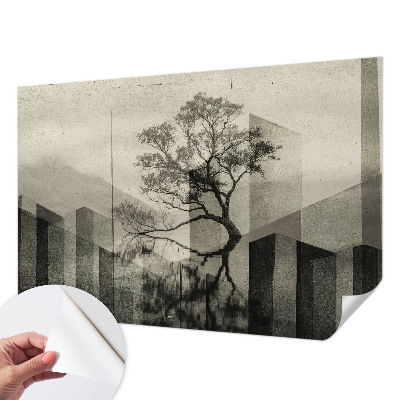 Peel and stick wallpaper mural with a raw, elegant concrete effect