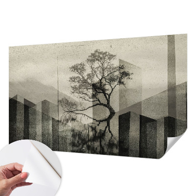Peel and stick wallpaper mural with a raw, elegant concrete effect