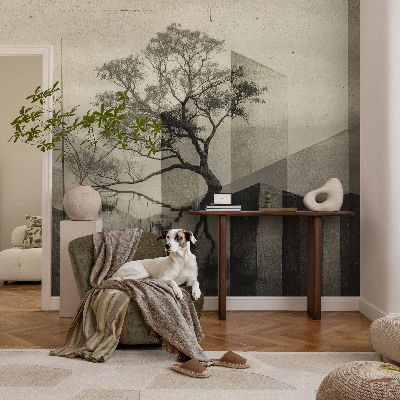Peel and stick wallpaper mural with a raw, elegant concrete effect