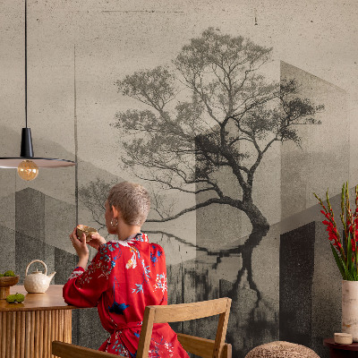 Peel and stick wallpaper mural with a raw, elegant concrete effect
