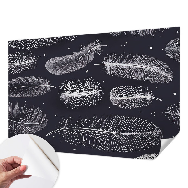 Self-adhesive wall mural with a subtle feather pattern