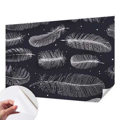 Self-adhesive wall mural with a subtle feather pattern