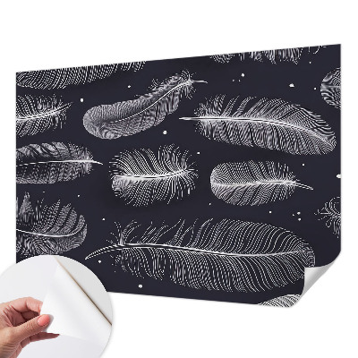 Self-adhesive wall mural with a subtle feather pattern