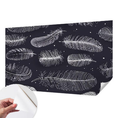 Self-adhesive wall mural with a subtle feather pattern