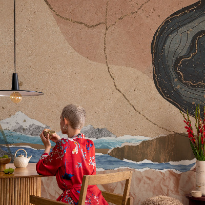 Removable wall mural featuring an abstract landscape design
