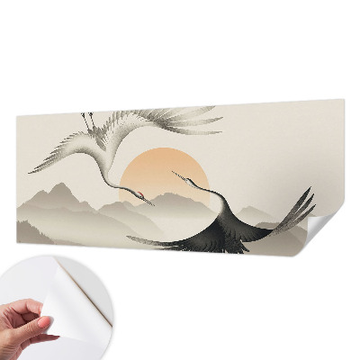 Peel and stick wall mural for bedroom featuring an east crane design