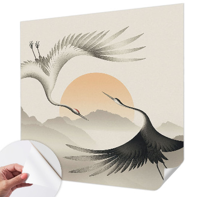 Peel and stick wall mural for bedroom featuring an east crane design