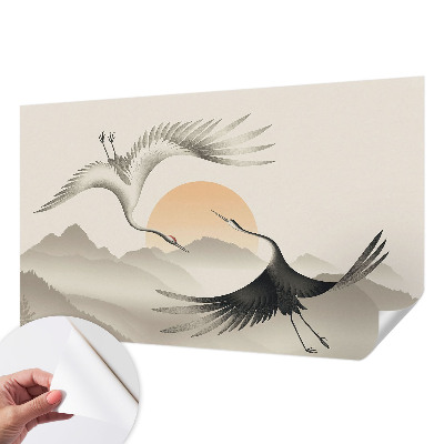 Peel and stick wall mural for bedroom featuring an east crane design