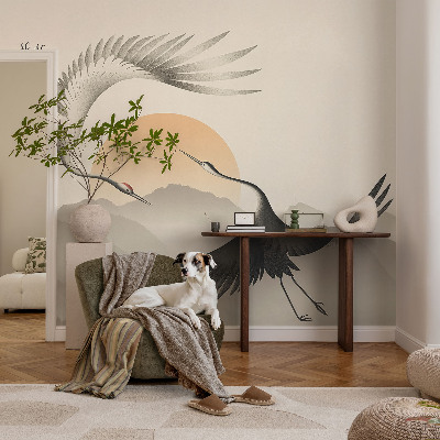 Peel and stick wall mural for bedroom featuring an east crane design