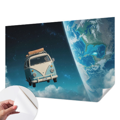 Peel and stick wall mural for kids' room with a space travel theme