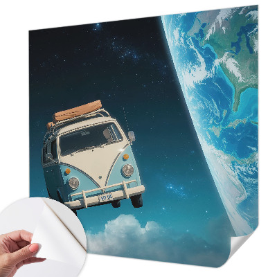 Peel and stick wall mural for kids' room with a space travel theme