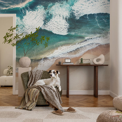 Peel and stick wall mural with a sea waves design