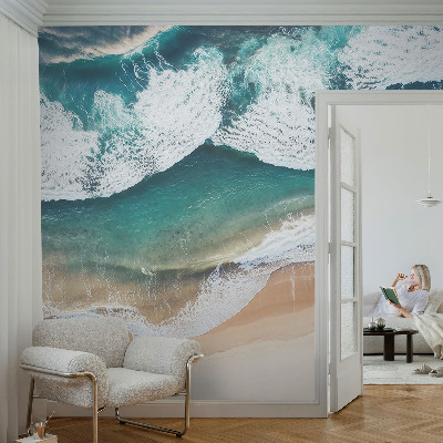 Peel and stick wall mural with a sea waves design