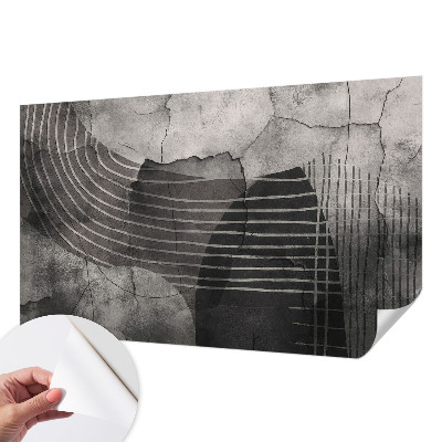 Self-adhesive wall mural with an abstract lines design
