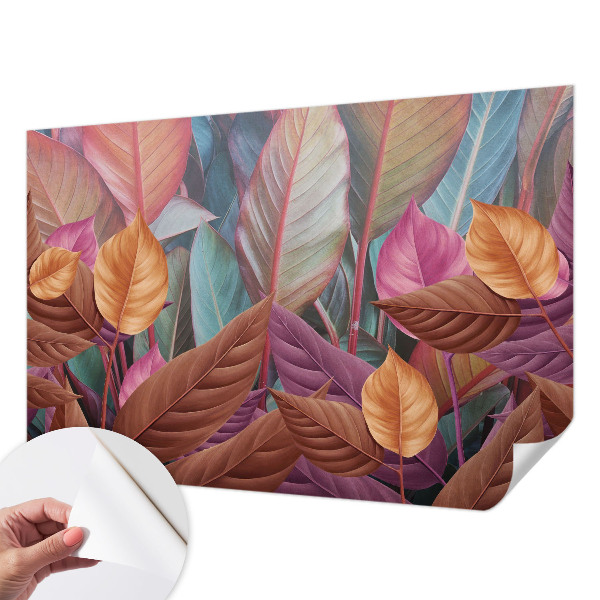 Removable wall mural with a colorful leaves design