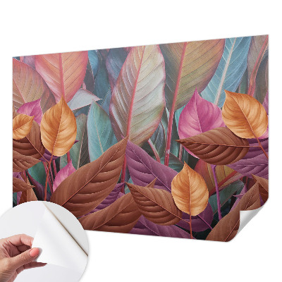 Removable wall mural with a colorful leaves design