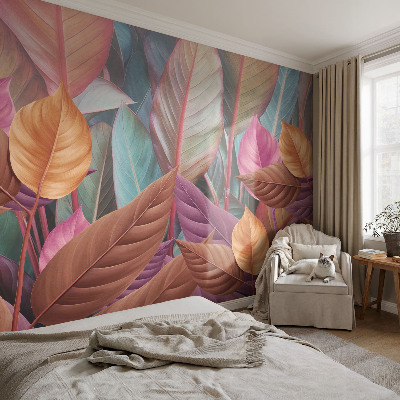 Removable wall mural with a colorful leaves design