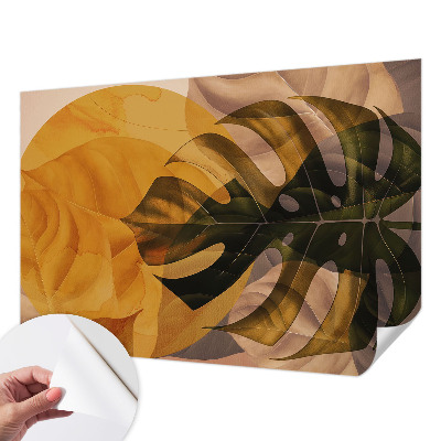 Removable wall mural wallpaper with an abstract leaves design