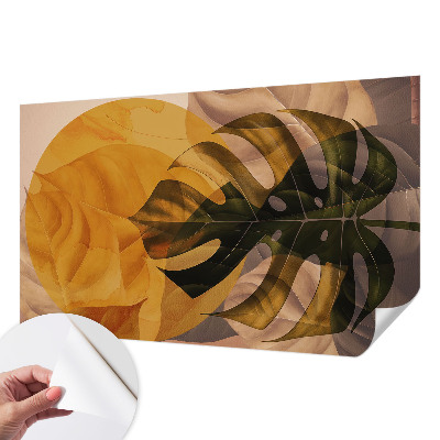 Removable wall mural wallpaper with an abstract leaves design