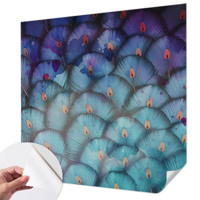 Peel and stick wall mural for kids' room with a colorful feather pattern