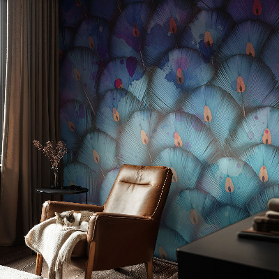 Peel and stick wall mural for kids' room with a colorful feather pattern