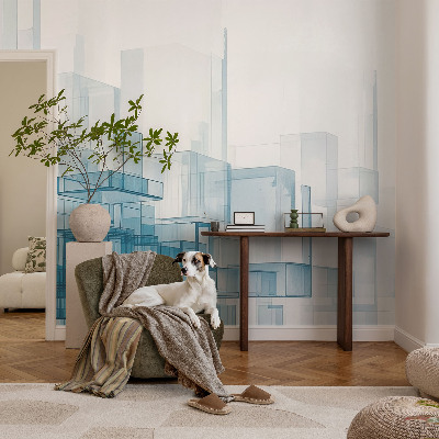 Peel and stick wall mural for bedroom with a transparent cube pattern