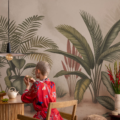 Peel and stick wallpaper mural with a plant motif