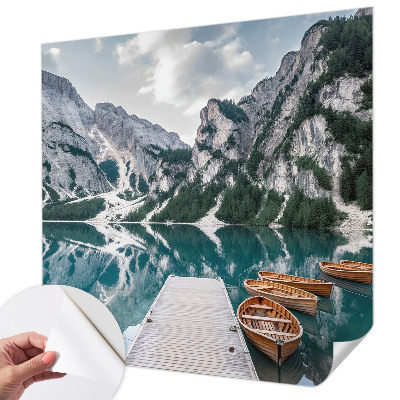 Peel and stick wall mural with a mountain panorama design