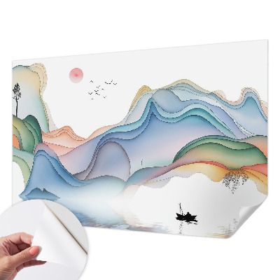 Self-adhesive wall mural with a dreamy landscape design