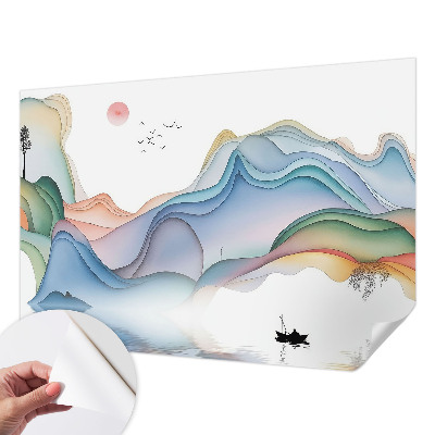 Self-adhesive wall mural with a dreamy landscape design