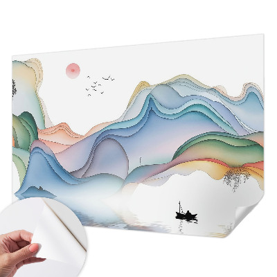 Self-adhesive wall mural with a dreamy landscape design