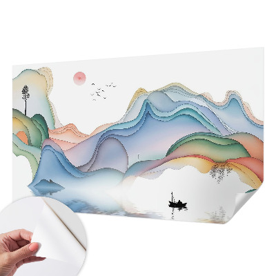 Self-adhesive wall mural with a dreamy landscape design