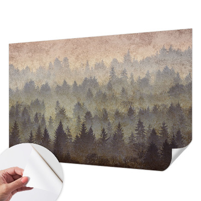Peel and stick wall mural for bedroom with a misty forest design