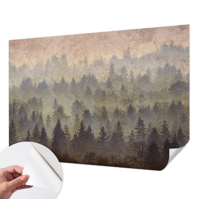 Peel and stick wall mural for bedroom with a misty forest design