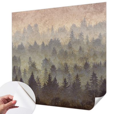 Peel and stick wall mural for bedroom with a misty forest design