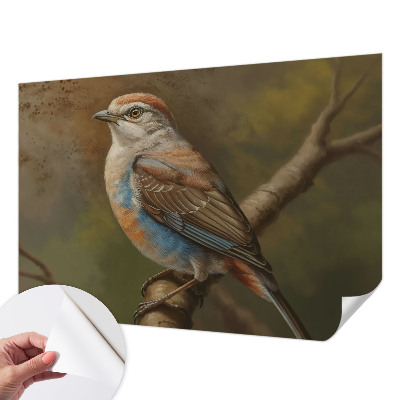 Peel and stick wall mural for living room featuring a detailed bird portrait