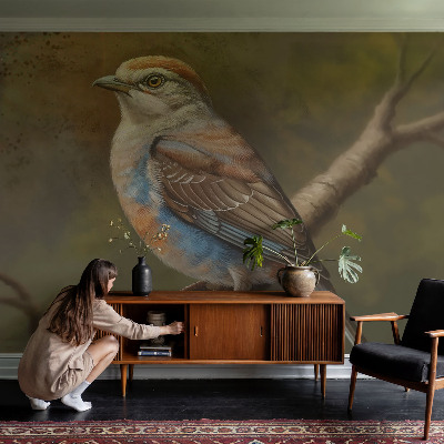 Peel and stick wall mural for living room featuring a detailed bird portrait