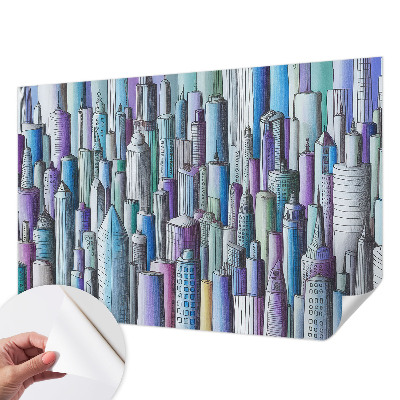 Peel and stick wall mural for kids' room with a city skyline of skyscrapers