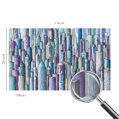 Peel and stick wall mural for kids' room with a city skyline of skyscrapers