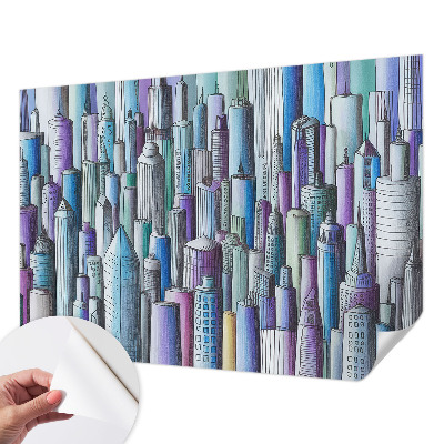 Peel and stick wall mural for kids' room with a city skyline of skyscrapers