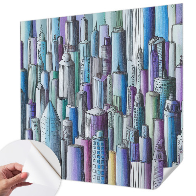 Peel and stick wall mural for kids' room with a city skyline of skyscrapers