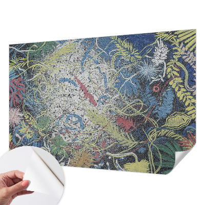 Nursery wall mural with plant swirl illustrations