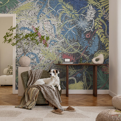 Nursery wall mural with plant swirl illustrations