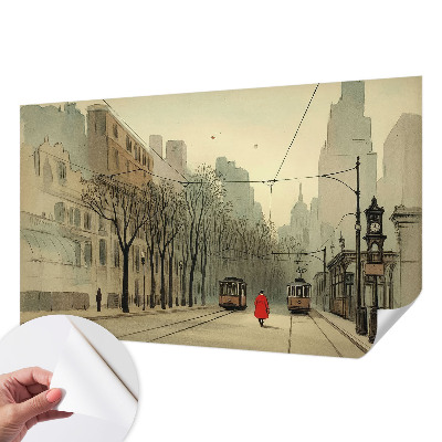 Peel and stick wallpaper mural with an urban symmetry design